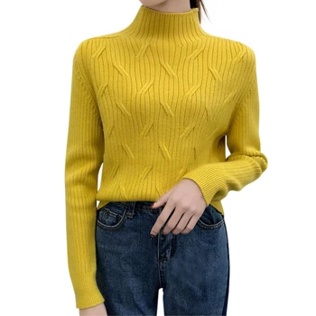 

Solid Color Women's Sweater Autumn WinterTurtleneck Long Sleeves Knitted Korean Style Knit Pullover