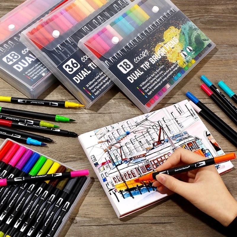 

100 Colors Dual Tip Brush Marker Pens Art Watercolor Fineliner Drawing Painting Stationery Effect Best for Coloring Manga Comic