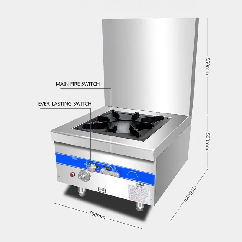 Коммерческая газовая печь, одна плита из нержавеющей стали, низкая суповая печь, столовая, кухонная плита с высоким пламенем, с вентилятором, 120 Вт, газовая плита