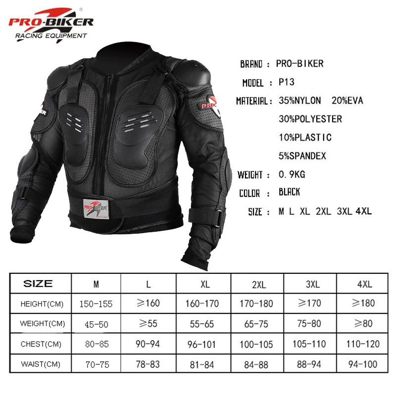 Motorcycle Jacket Armor Protective Gear Full Body Armor cloth Motocross Turtle back protection Pro-Biker