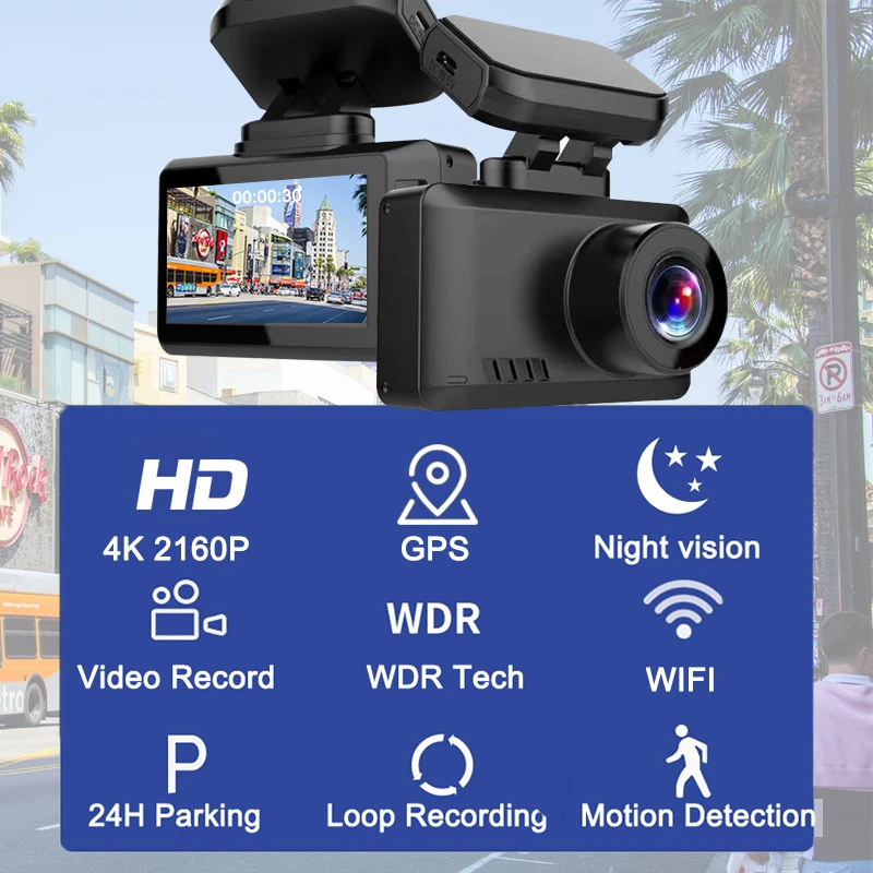 Видеорегистратор автомобильный 4K Wi Fi GPS 3840*2160P|Видеозеркало для авто| |