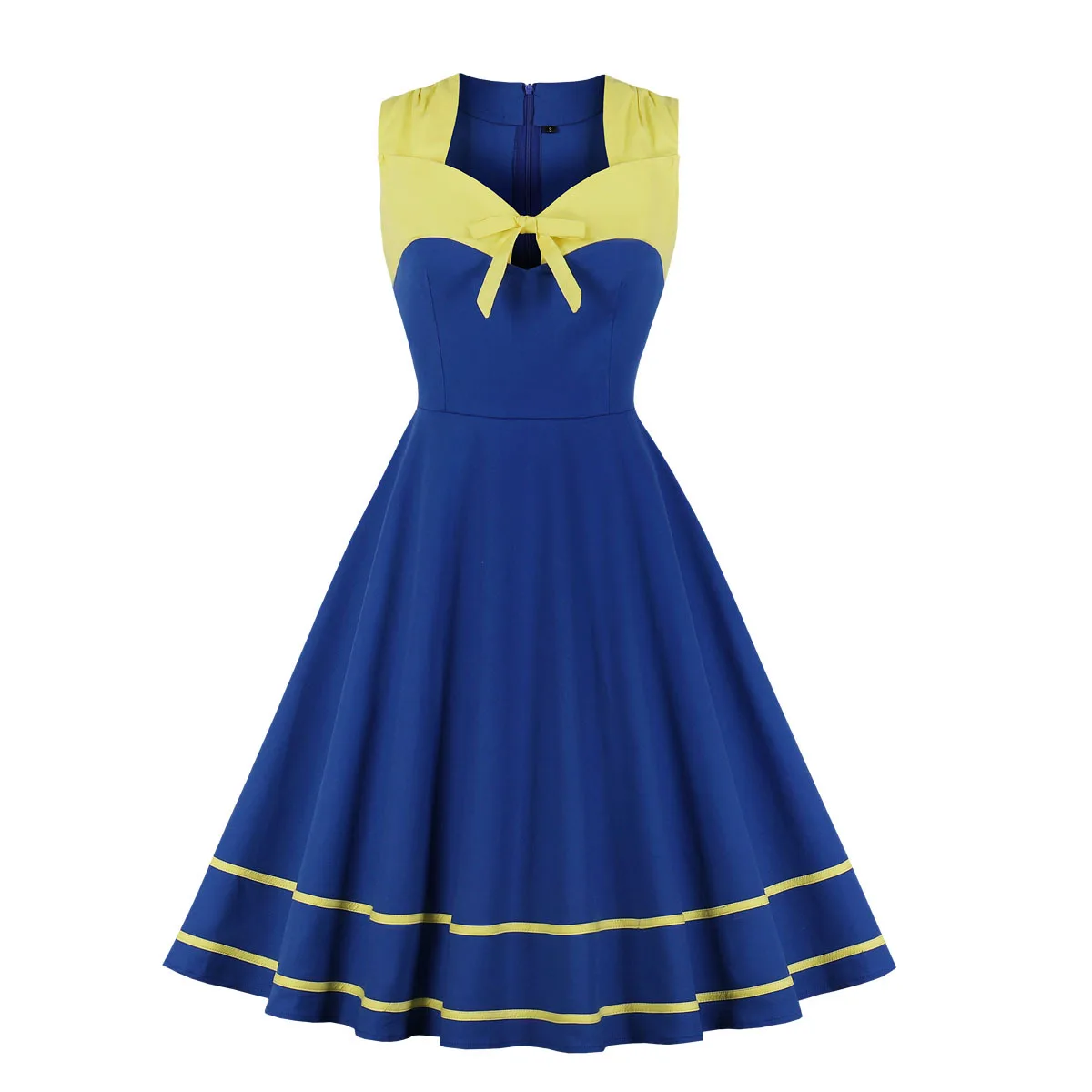 Elegant Sweetheart Neck Sleeveless Summer Dress Women A-line Blue Female Pleated Dress Casual Office Ladies Party Dresses photo