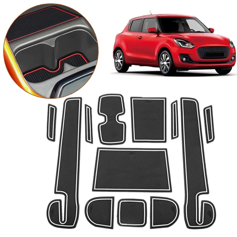 

For SUZUKI SWIFT 2018 12Pcs Anti-Slip Non-Slip Rubber Decorative Cup Holder Sticker Gate Slot Pad Door Groove Mat - White