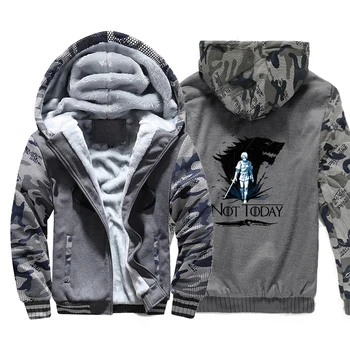 

Not Today Game Of Thrones Camo Arya Stark Hoodies Mens Winter Warm Jacket Wolf House Stark Fleece Outwear Zipper Bodywarmer Coat