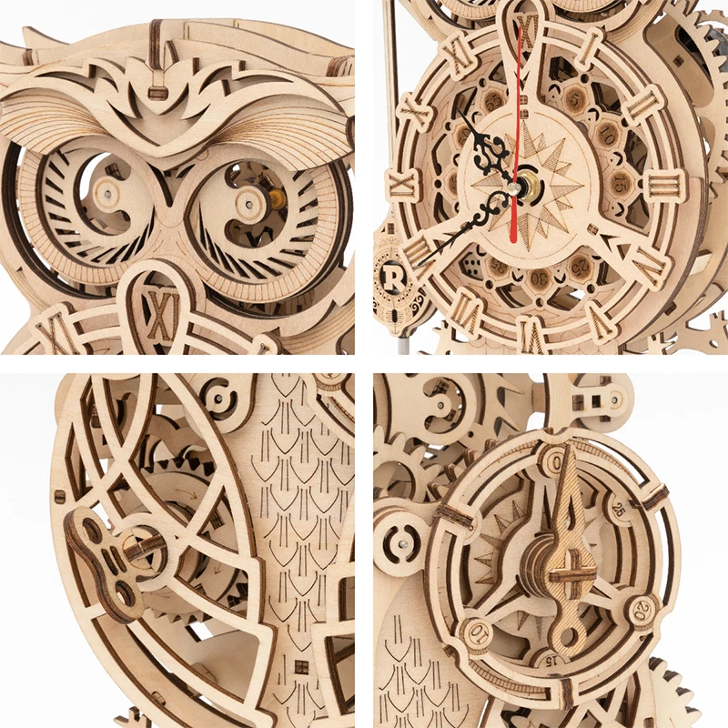 Robotime ROKR 3D Wooden Puzzle Owl Clock Wall Model Building Block Kit Toys for Kids for Gift LK503 4 Robotime ROKR 3D Wooden Puzzle Owl Clock Wall Model Building Block Kit Toys for Kids for Gift LK503 4