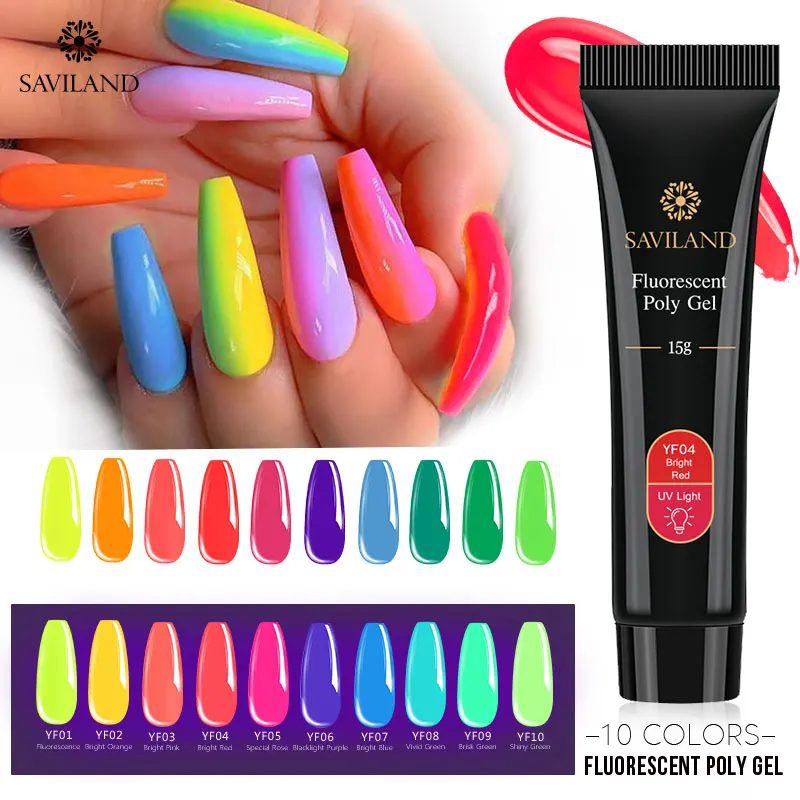 

SAVILAND Fluorescent Poly Gel Neon 15ML Quick Building UV LED Builder Gel Varnish Acrylic Poly Extension Gel Nail Tips