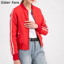 

Sister Fara New Short Bomber Jacket Coat Women Spring Solid Baseball Jackets Autumn Female Stand Collar Water Proof Jackets Coat