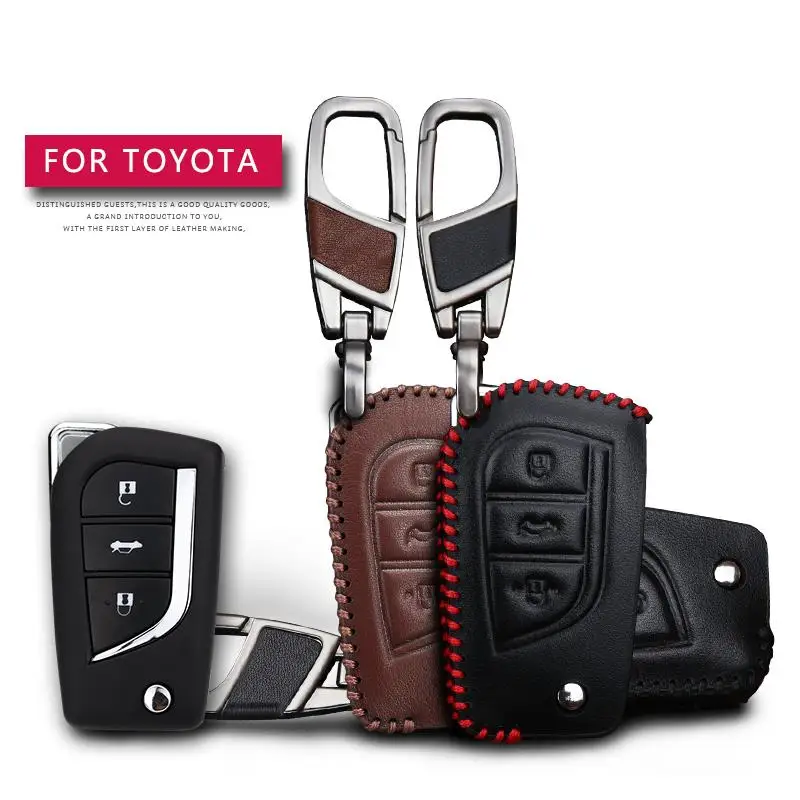 Кожаный чехол для автомобильных ключей Toyota Hilux Corolla avensis Prado Fortuner RAV4 CHR защитный