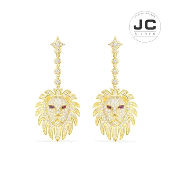 

New Fashion Charms Tibetan silver Original Copy Jewelry,Yellow Silver Lion Statement Earrings With Synthetic Red Stone For Women
