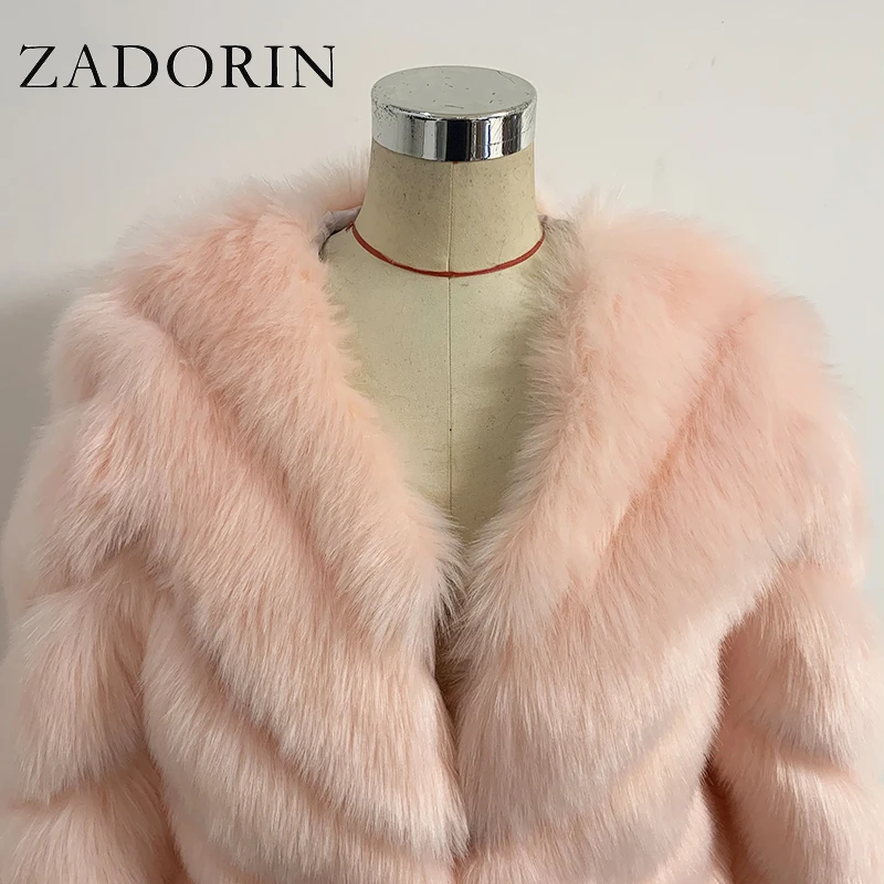 ZADORIN Korean Fashion Winter Faux Fox Fur Coat Women Luxury Color