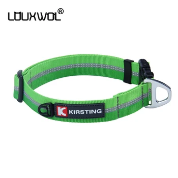 

Reflective Stitching Dog Collar Premium Nylon High Visibility Pet Collar Light Weight Adjustable for Small and Large Dogs Green