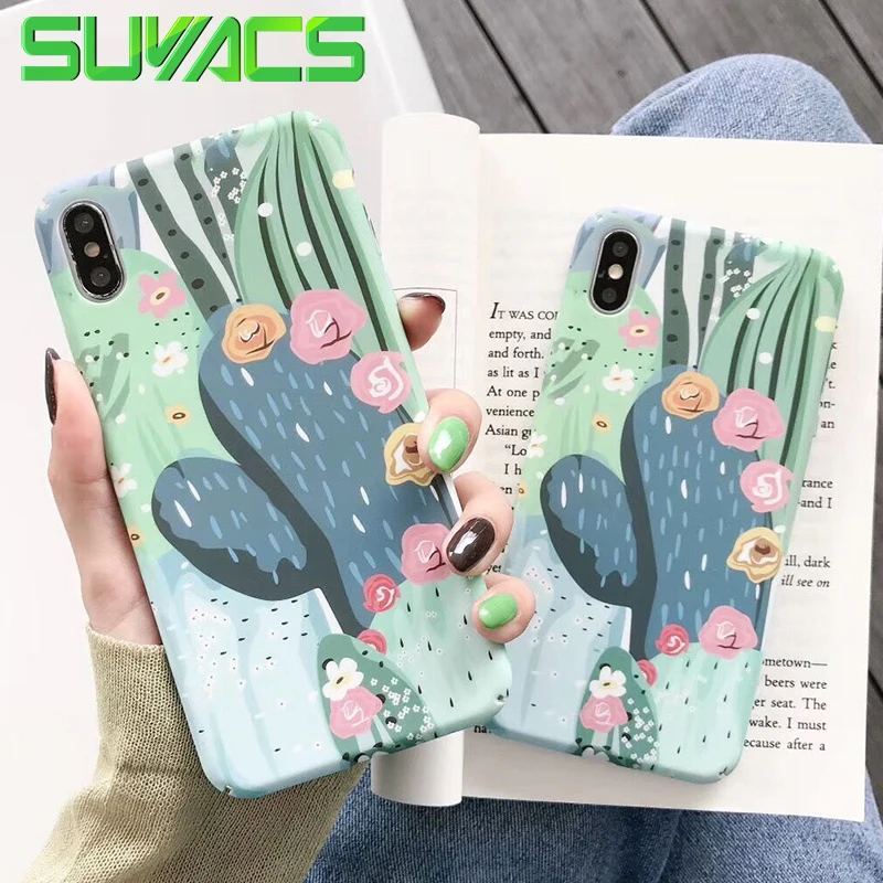 

SUYACS New Artist Watercolor Cactus Phone Case For iPhone 7 8Plus X XR XS Max 6 6S Vintage Full Body Hard PC Back Cover Bag