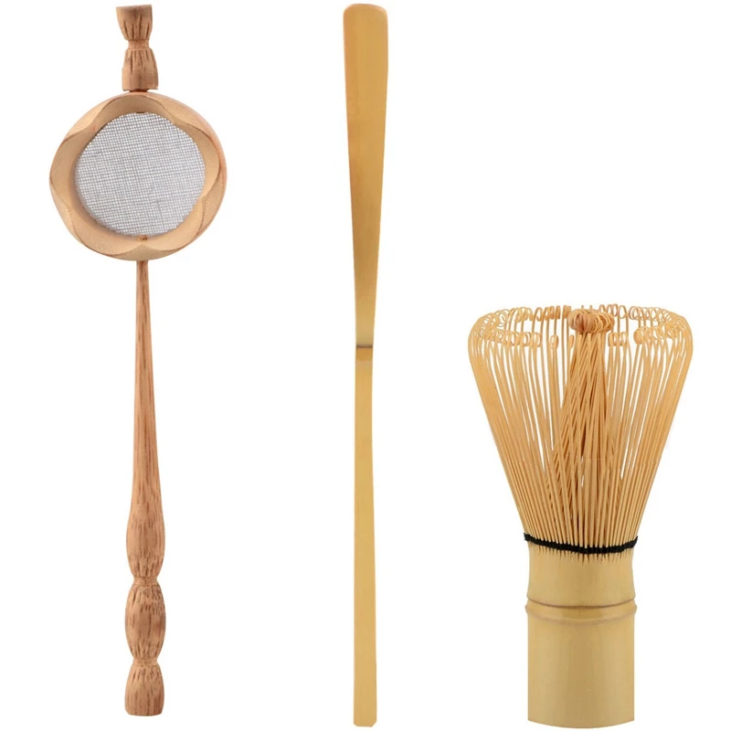 

ABSS-Natural Bamboo Tea Strainer Matcha Whisk Brush Green Tea Powder Whisk Scoop Set Tea Utensils Set Kitchen Accessories 3Pcs