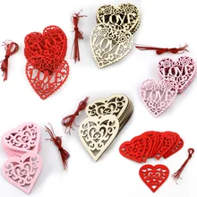 Discos de madera con forma de corazón para Decoración de mesa de boda, artesanías artesanales, adornos para fiesta de boda, Día de San Valentín, 10 piezas