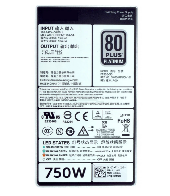 Блок питания для ноутбука Dell R620 520 720 820 920 T420 Питание 5NF18 79RDR E750E-S0 DPS-750AB-29 в F750E-S0 D750E-S1/S3 DPS-750AB-2 A