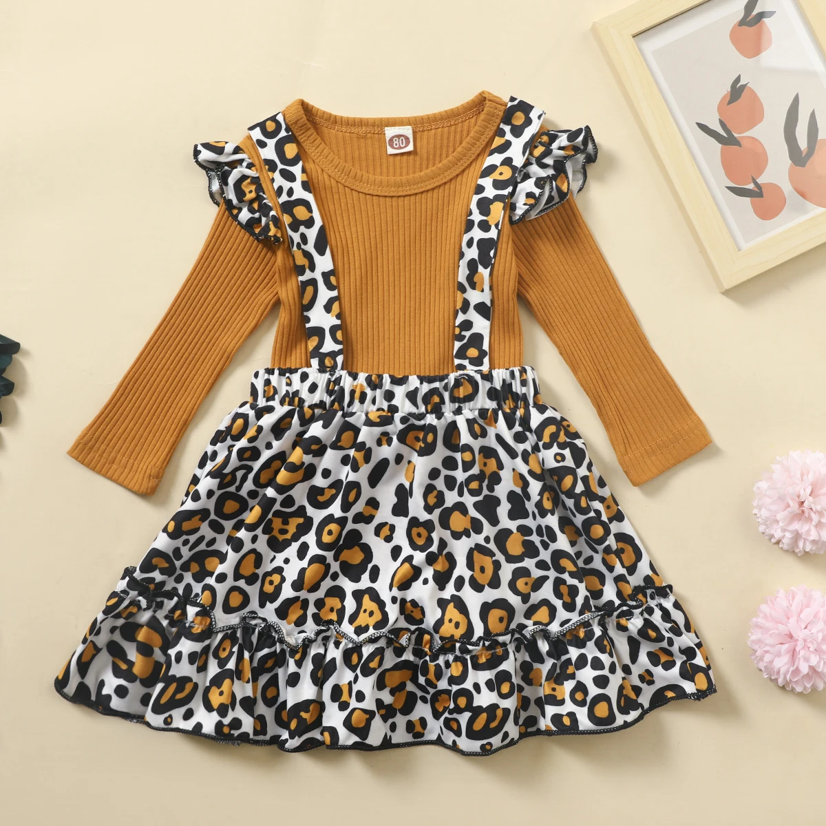 

Kid Baby Girl Round Collar Long Sleeve Leopard Cotton Autumn Dress Casual Set 1-5Years