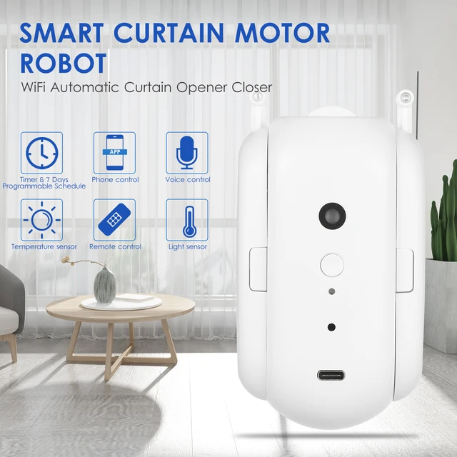 Smart Automatic Curtain Opener and Closer Electronic Curtain Motor Robot  Rings with Bluetooth Wi-Fi Gateway Remote Control with App/Timer Compatible