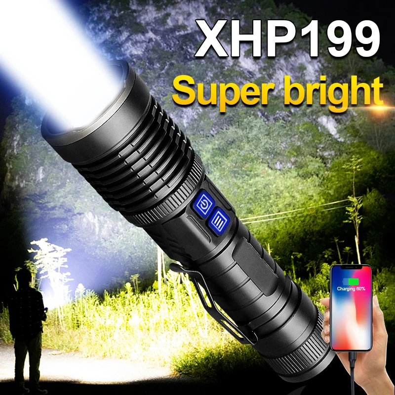 Супер XHP199 мощный светодиодный фонарик самый тактический 18650 перезаряжаемый XHP90 USB