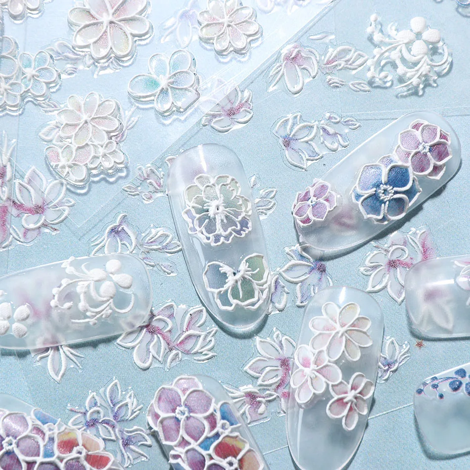 3D тисненые цветы водные слайдеры наклейки для ногтей наклейки акриловые дизайны с гравировкой фольги для тату украшения ногтей маникюр TR1019