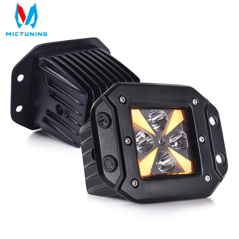MICTUNING 2Pcs LED Light Pods With Amber Marker Light 12W Work Light Turn Signal Fog Light DRL for Vehicle Offroad Trunk SUV
