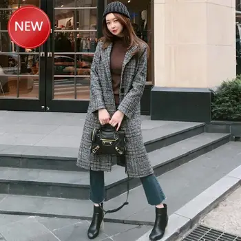 

Kpop Womens Coats Wool Plaid Coat Long Woolen Coat Slim Type Female Winter Wool Jackets Female Outwear Spring Autumn Winter Coat
