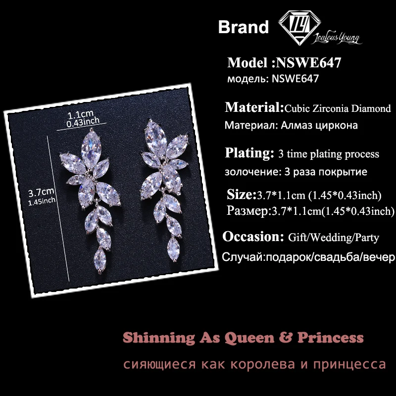 2018 Fashion Leaf Zircon Drop Earrings for Women White Gold Color Crystal Wedding Earrings Bridal Jewelry Gift brinco