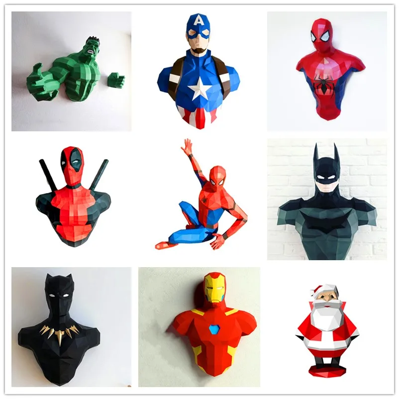 Фигурки героев Marvel Человек паук Халк 3D пазлы бумажная модель настенная