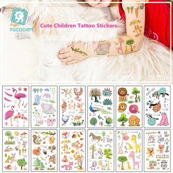 

Rocooart Cute Cartoon Temporary Tattoo Stickers For Children Body Art Tatuajes Racoon Peacock Fake Tattoo Kids Education Taty