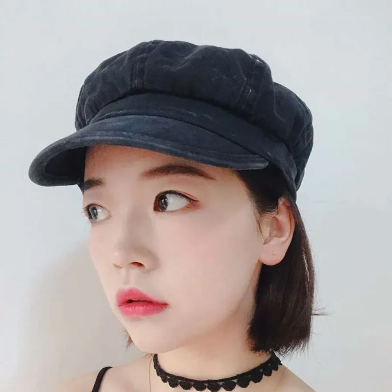 

Korean-style Early Autumn Thin Washing Cowboy Octagonal Cap Women's Vintage Versatile Cricket-cap Beret Simple Literature And Ar