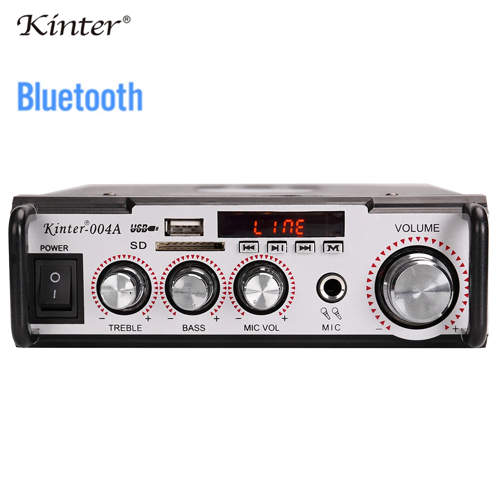 Kinter-004 караоке усилитель аудио 2 канала Hifi стерео усилитель звука с Bluetooth USB SD MIC вход FM радио Питание