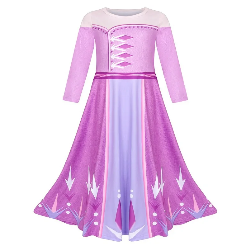 Новинка года; платье Эльзы 2 платье принцессы для девочек фиолетовое платье с длинными рукавами и принтом детское рождественское платье Снежной Королевы для костюмированной вечеринки