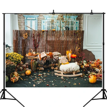 

Lyavshi Fall Thanksgiving Day Theme Backdrops Autumn Harvest Photography Background Pumpkins daisy Party Banner Photo Booth Prop