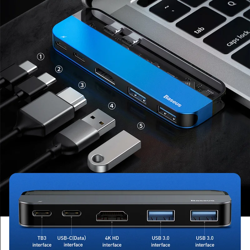 Baseus usb-хаб-двойной USB 3,0 USB C концентратор для MacBook Pro 4K HD PD поверхность HDMI Thunderbolt 3 мульти usb-хаб type C USB разветвитель