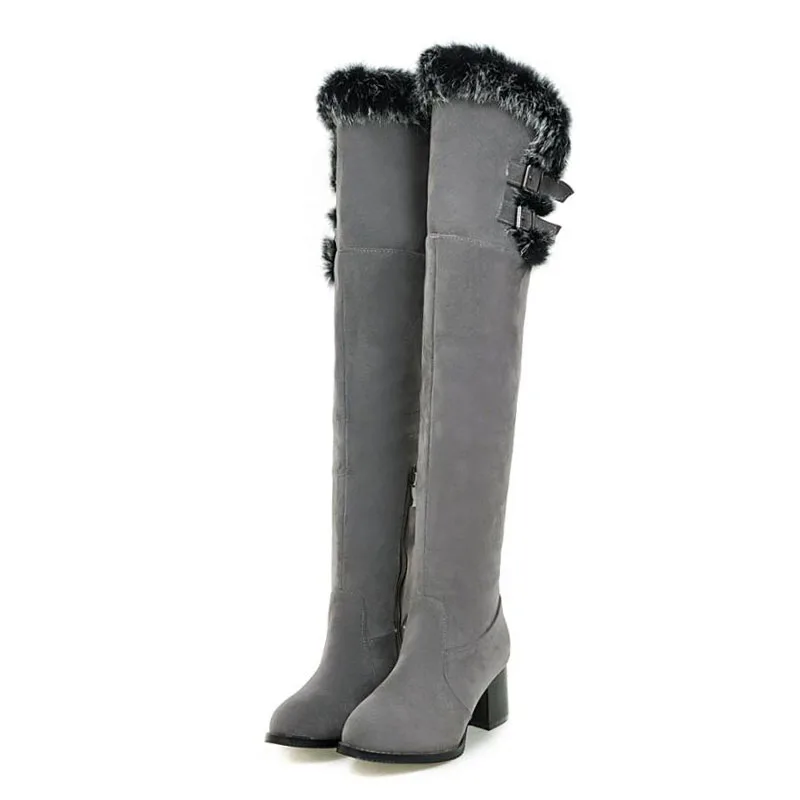KemeKiss Warm Winter Over Knee High Women Boots Fur Thick Heel Platform Work Shoes Women Sexy Female High heels Size 33-47