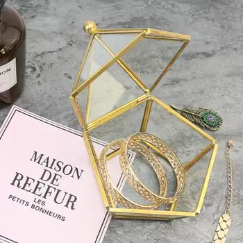 

Geometric Glass Pentagons Cover Preserved Flower Holder Storage Box Home Decor