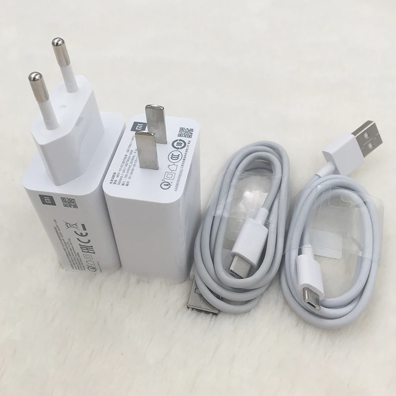 Оригинальное быстрое зарядное устройство XIAOMI Mi 9T QC3.0 18 Вт USB Type C и Micro Дата кабель