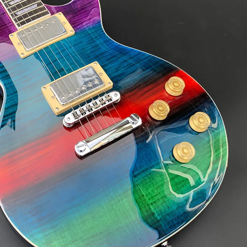 

New high-quality electric guitar, tiger maple veneer, rainbow paint, rose wood fingerboard, concave waist, postage
