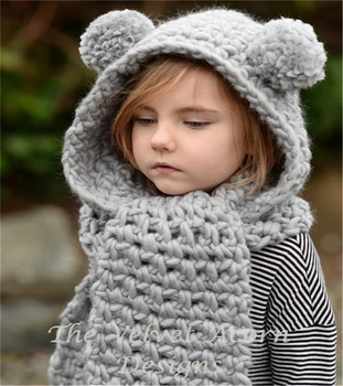 

Animal cosplay earmuffs cute winter cosplay new bear child hat wool ball long scarf one hat warm boys and girls baby hat