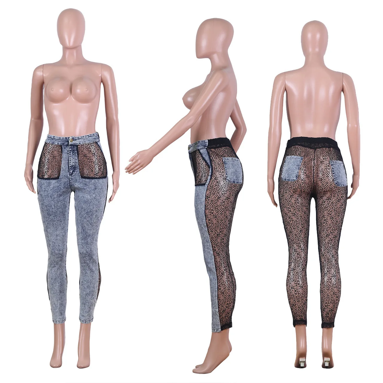 COSYGAL боковые прозрачные сексуальные брюки вечерние джинсовые брюки из сетчатой ткани Клубная одежда Брюки-карандаш с карманами