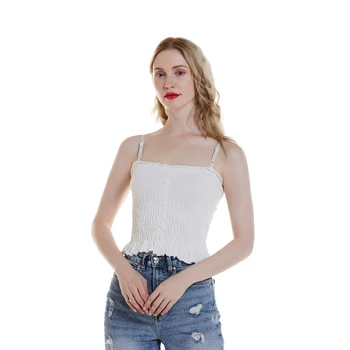 

2019 women knitted camis button basic tops square collar camisole new Knit crop Tops summer