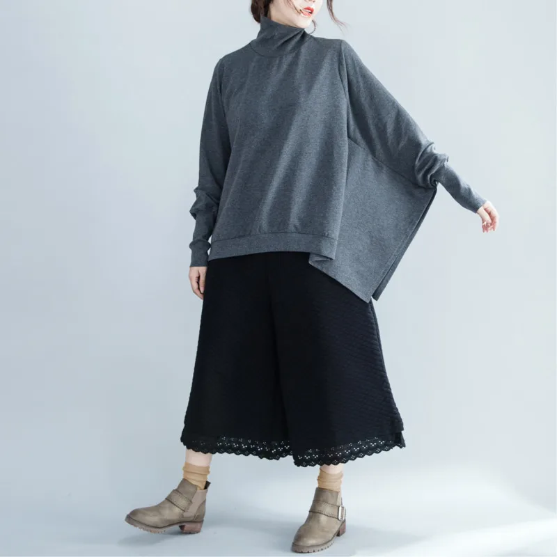 

[EWQ] 2020 Spring Autumn New Pattern Stand Collar Batwing Sleeve Solid Patchwork Sweatshirt Women Fashion Tide AH14002