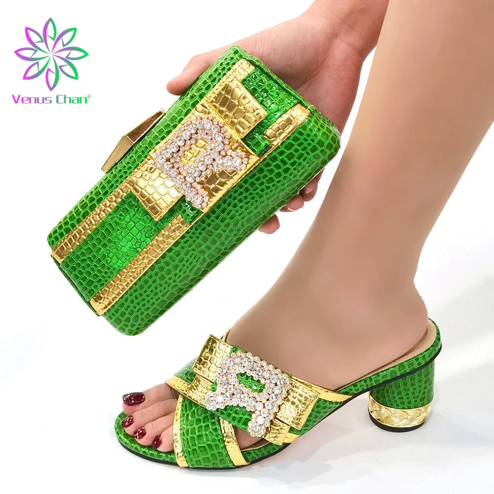 2022 African PU Thick Heel Shoes and Bag Set for African Nigerian