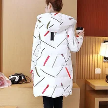 Женская пуховая хлопковая одежда милое зимнее Свободное пальто с принтом