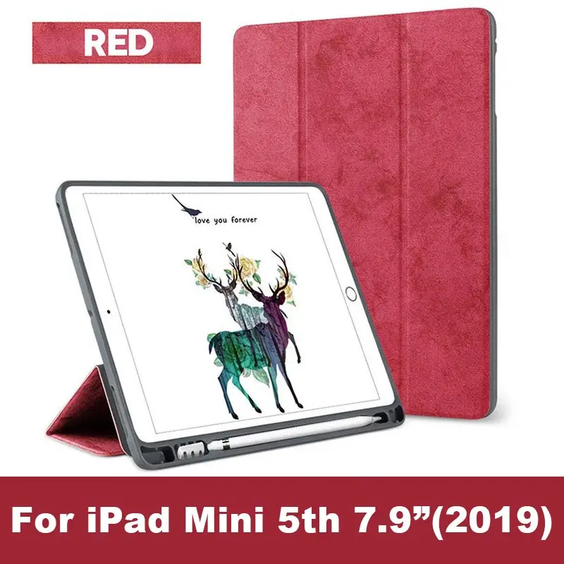 Чехол для нового iPad mini 5, 7,9 дюйма, дюйма, с держателем для карандашей, умный чехол из искусственной кожи, тканевый силиконовый чехол для iPad mini 4 Funda - Цвет: mini 5-Red 02