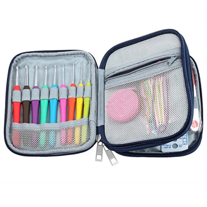 1set Aluminium Crochet Hooks Afghan Knitting Needles Hooks with Carrying Box TB Sale