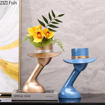 

SIMPLE RESIN PORTRAIT VASE LOVELY TOP HAT LADY STATUE ABSTRACT FIGURINES FLOWER ARRANGEMENT MODERN HOME DECORATION GOLDEN VASES