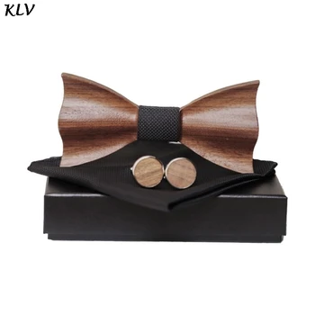 

Wooden Bow Tie Men Women 3D Embossed Square Scarf Cufflinks Set Wedding Business Party Dating Jewelry Decoration Husband Gift