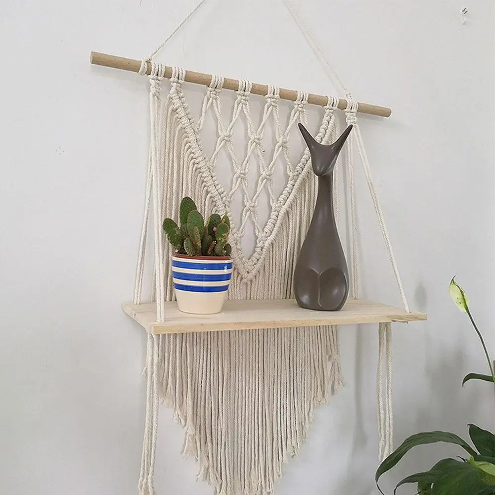 Macrame Wall Hanging Home Decor Ornament Feathered Charm Car Wall Hanging Boho Decor Hand-Woven Tapestry