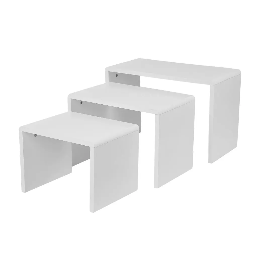 

3PCS Modern Design White High Stability Lacquer Varnish Simplicity Wood Rounded Angle Coffee Tables Side Tables Living Room
