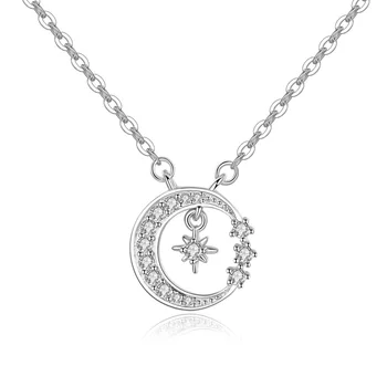 

REETI 2019 New 925 Sterling Silver Zircon Crystal Moon Necklaces Pendants For Women Wedding Jewelry Christmas Gifts